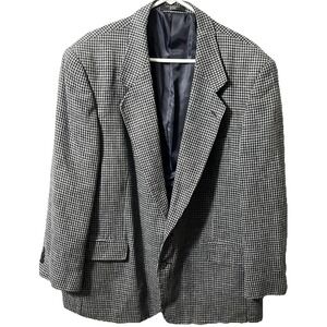 Houndstooth 100% Silk Sport Coat Blazer Blue Gray 2 Button 46S‎ Timeless Lined